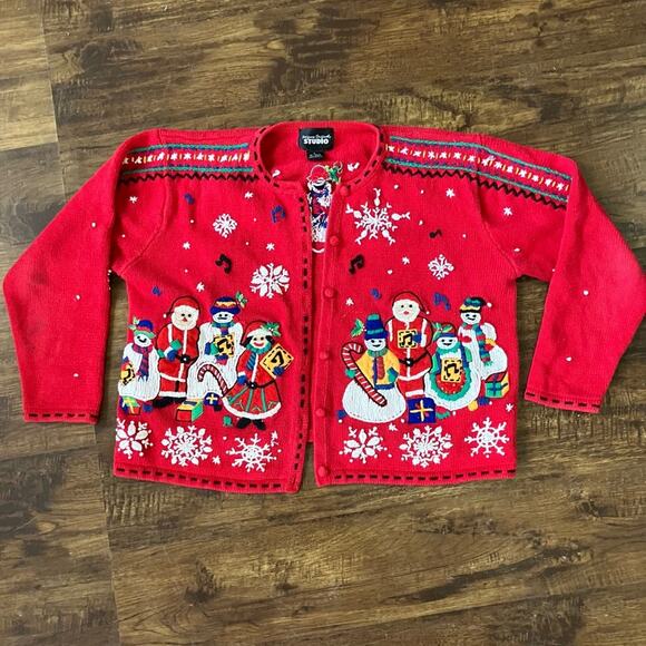 Vintage Ugly Christmas Sweater Cardigan Large - Designers Originals Studio - Picture 2 of 11